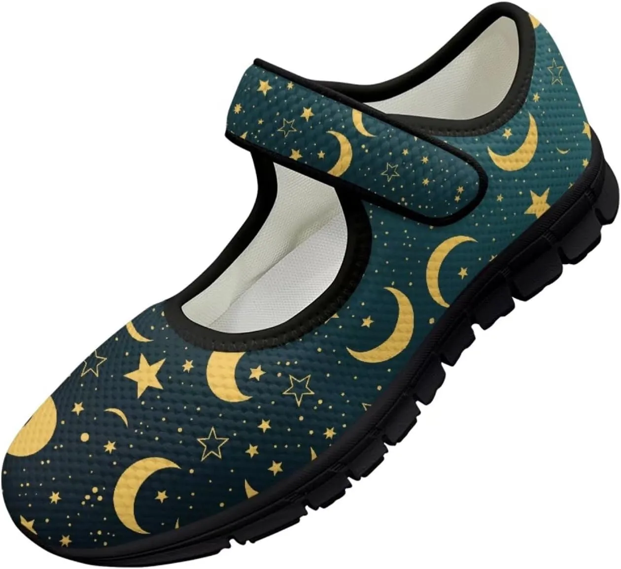 Howilath Universe Galaxy Print Women's Ballet Flats Round Toe Mary Janes Dress Shoes Single Buckle Flats Shoes