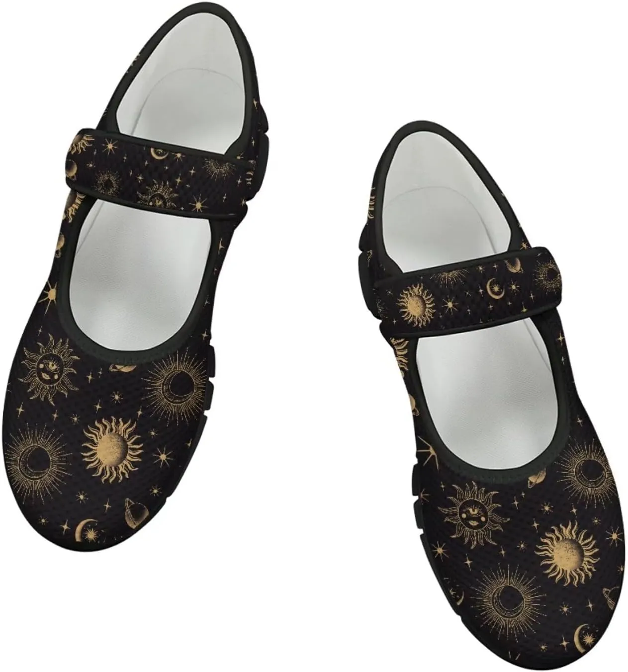 Howilath Universe Galaxy Print Women's Ballet Flats Round Toe Mary Janes Dress Shoes Single Buckle Flats Shoes