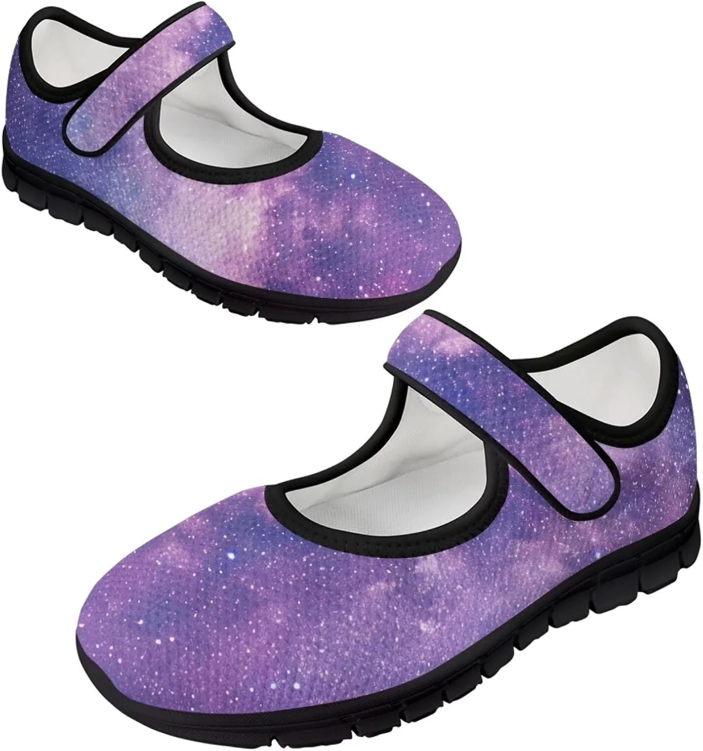 Howilath Universe Galaxy Print Women's Ballet Flats Round Toe Mary Janes Dress Shoes Single Buckle Flats Shoes