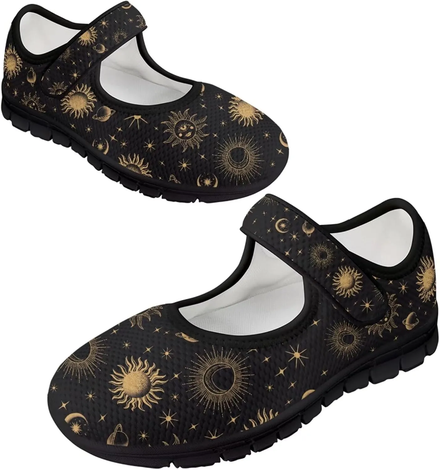 Howilath Universe Galaxy Print Women's Ballet Flats Round Toe Mary Janes Dress Shoes Single Buckle Flats Shoes