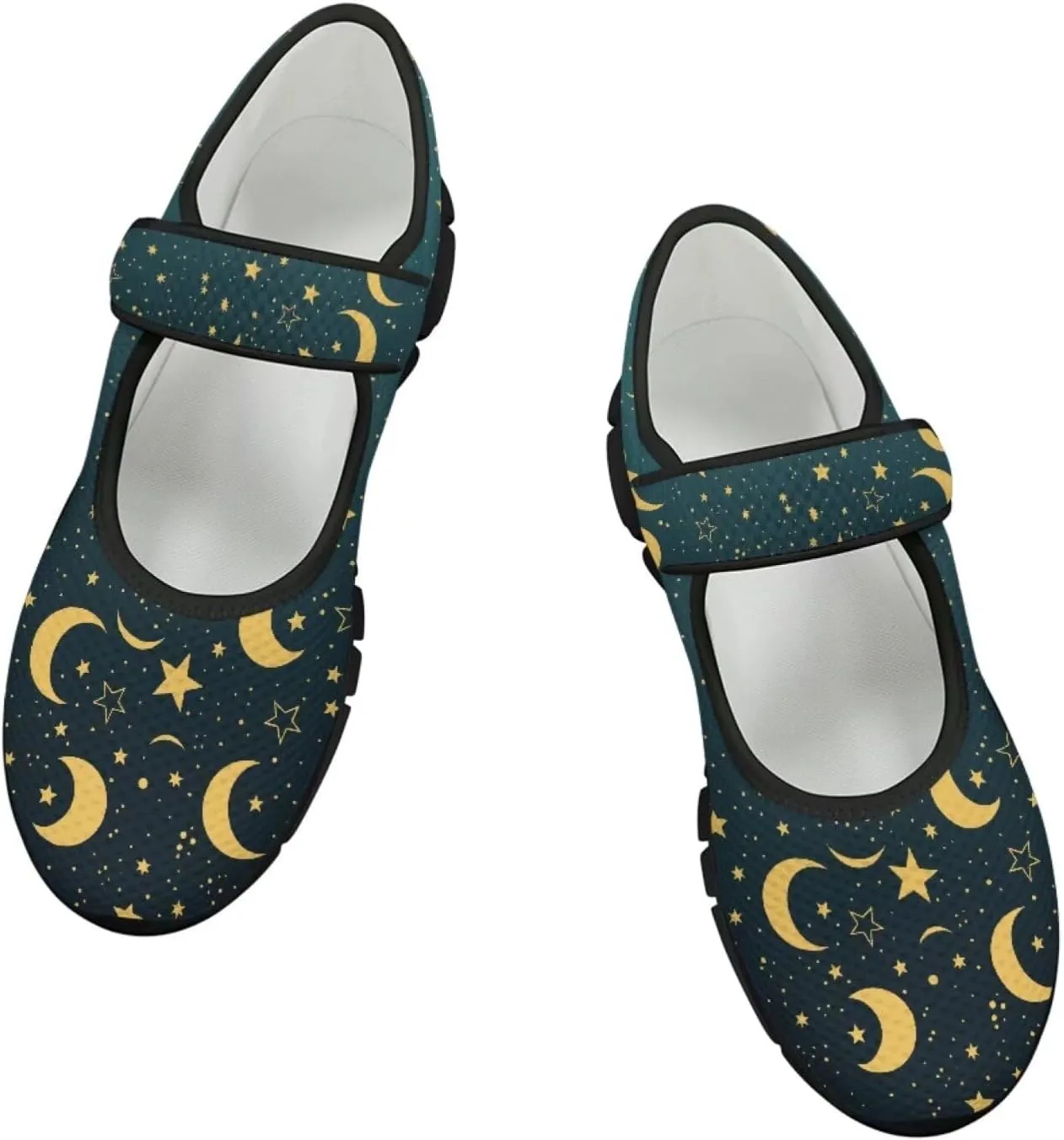 Howilath Universe Galaxy Print Women's Ballet Flats Round Toe Mary Janes Dress Shoes Single Buckle Flats Shoes