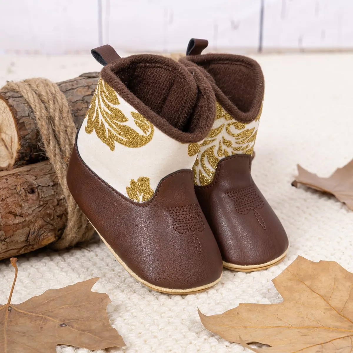 HsdsBebe Baby Boys Girls Western Cowboy Boots Infant Moccasins High Top Booties Toddler Soft Sole Non-Slip First Walker Crib Shoes