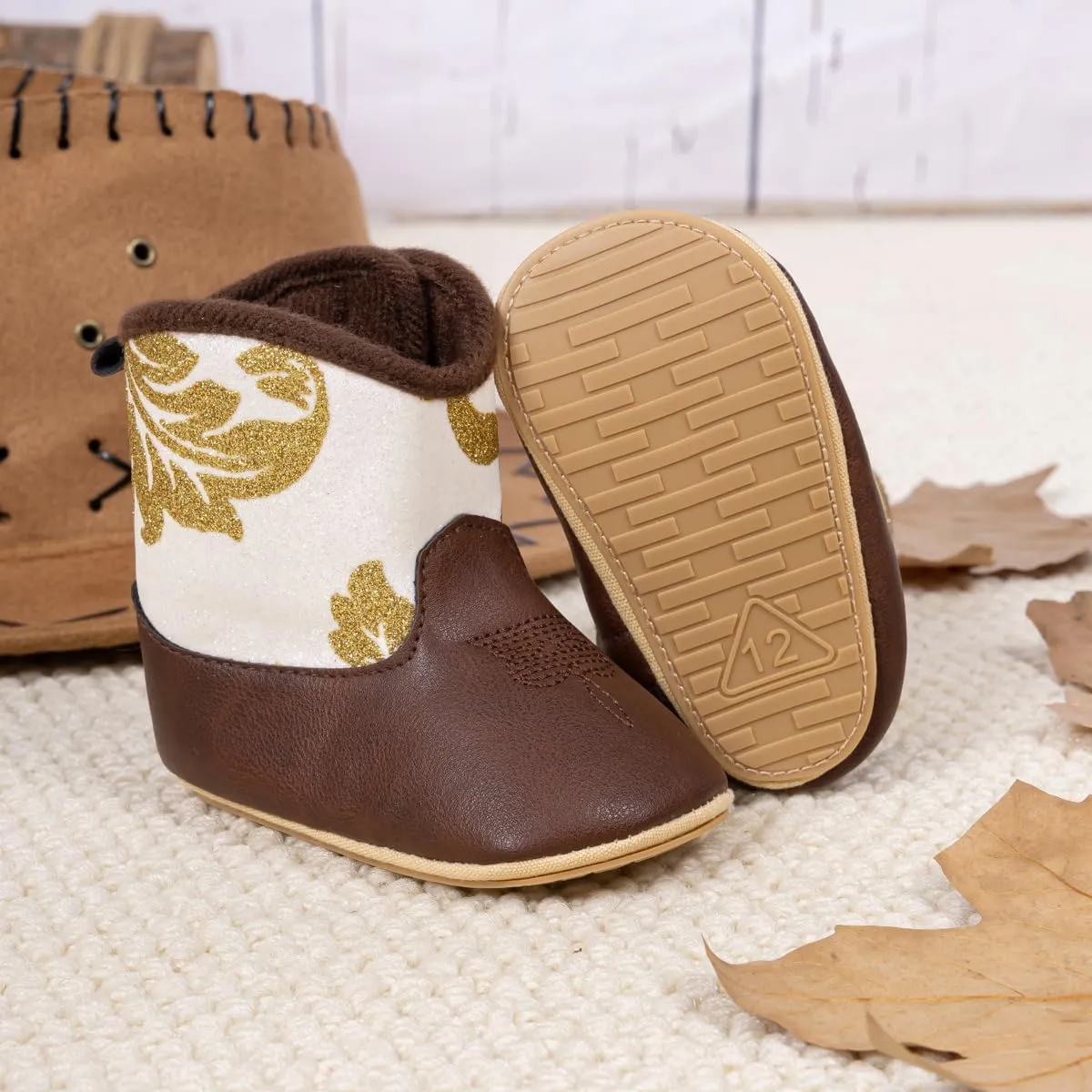 HsdsBebe Baby Boys Girls Western Cowboy Boots Infant Moccasins High Top Booties Toddler Soft Sole Non-Slip First Walker Crib Shoes