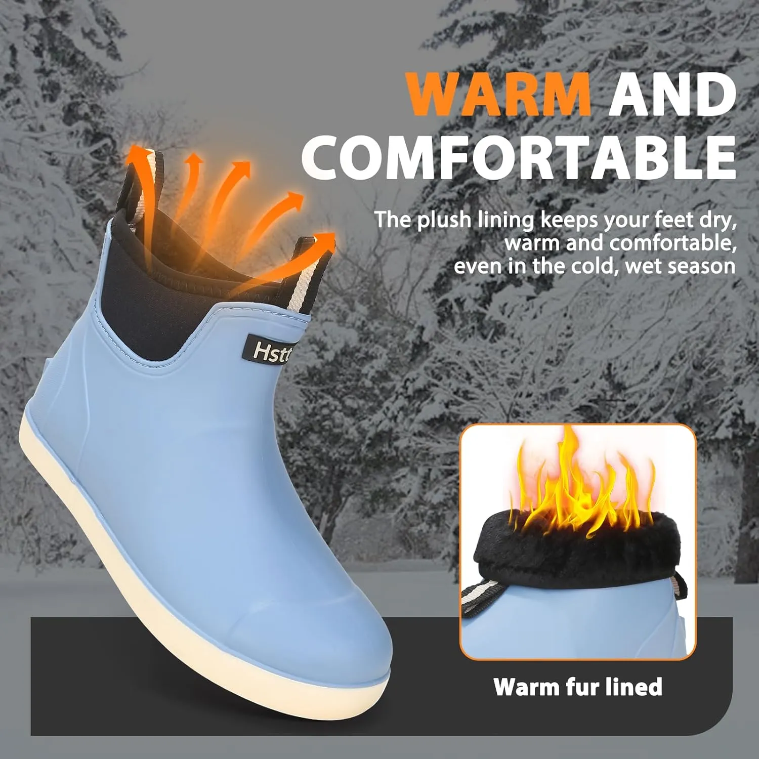 Hsttgsr Men's Deck Boots, Rubber Rain Boots Waterproof Fishing Boots, Ankle Anti-Slip High Traction Boots for Professional Premium Neoprene, Garden Boots Shoes Footwear Booties for Men Outdoor Work