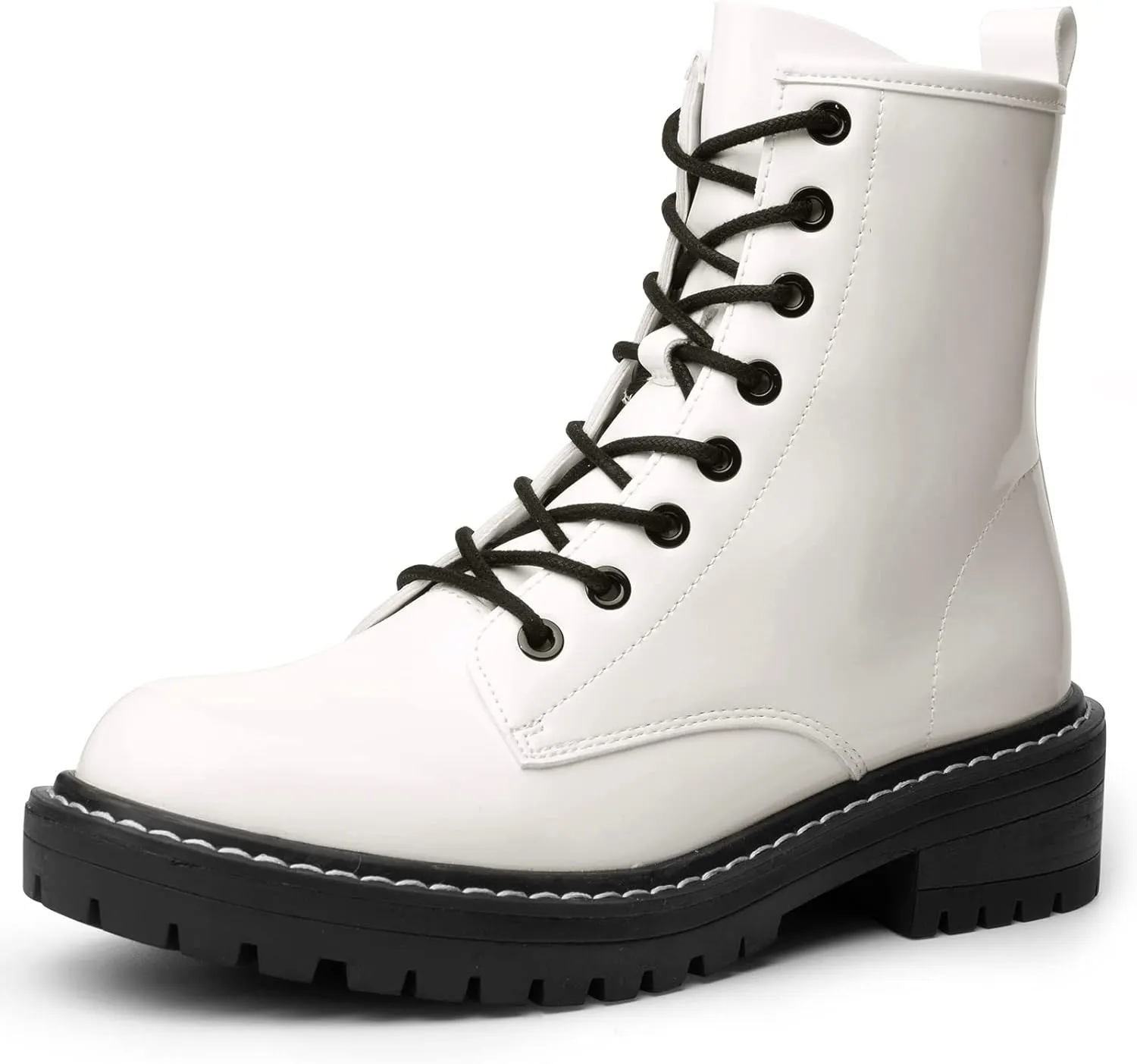 ICHIGO Women’s Fashion Ankle Booties Causal 8-Eye Side Zipper Lace-up Combat Boots