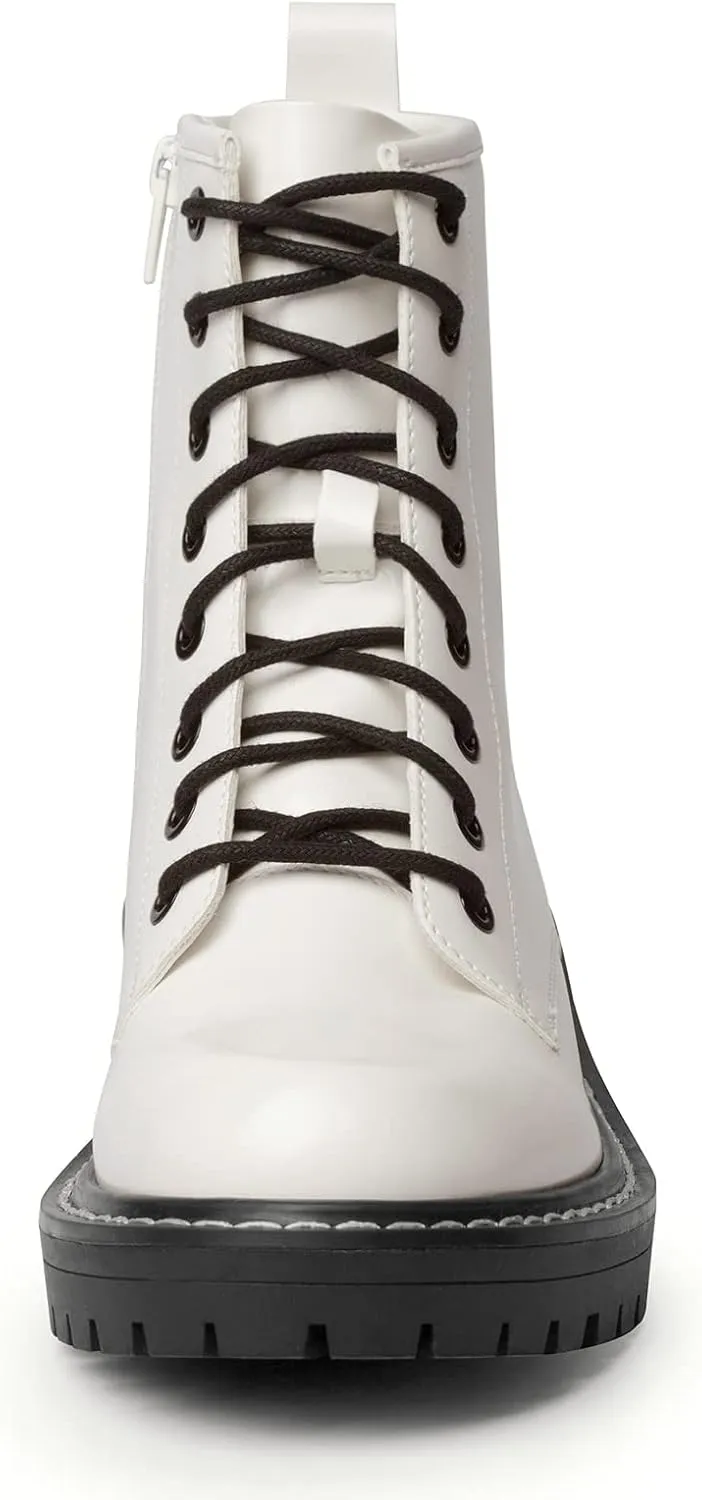 ICHIGO Women’s Fashion Ankle Booties Causal 8-Eye Side Zipper Lace-up Combat Boots