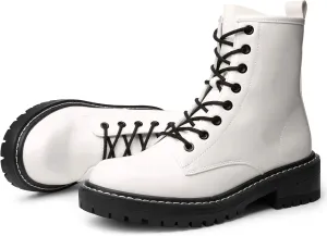 ICHIGO Women’s Fashion Ankle Booties Causal 8-Eye Side Zipper Lace-up Combat Boots