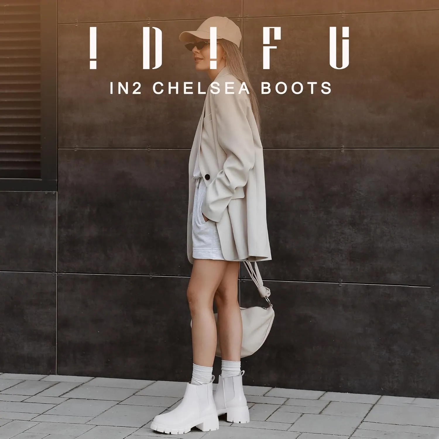 IDIFU IN2 Chelsea Ankle Boots for Women Low Block Chunky Women's Boots Round Toe Short Heeled Ankle Booties Fashion Cute Comfort Trendy Dress Booties Fall Lady Slip On Lug Sole Boots