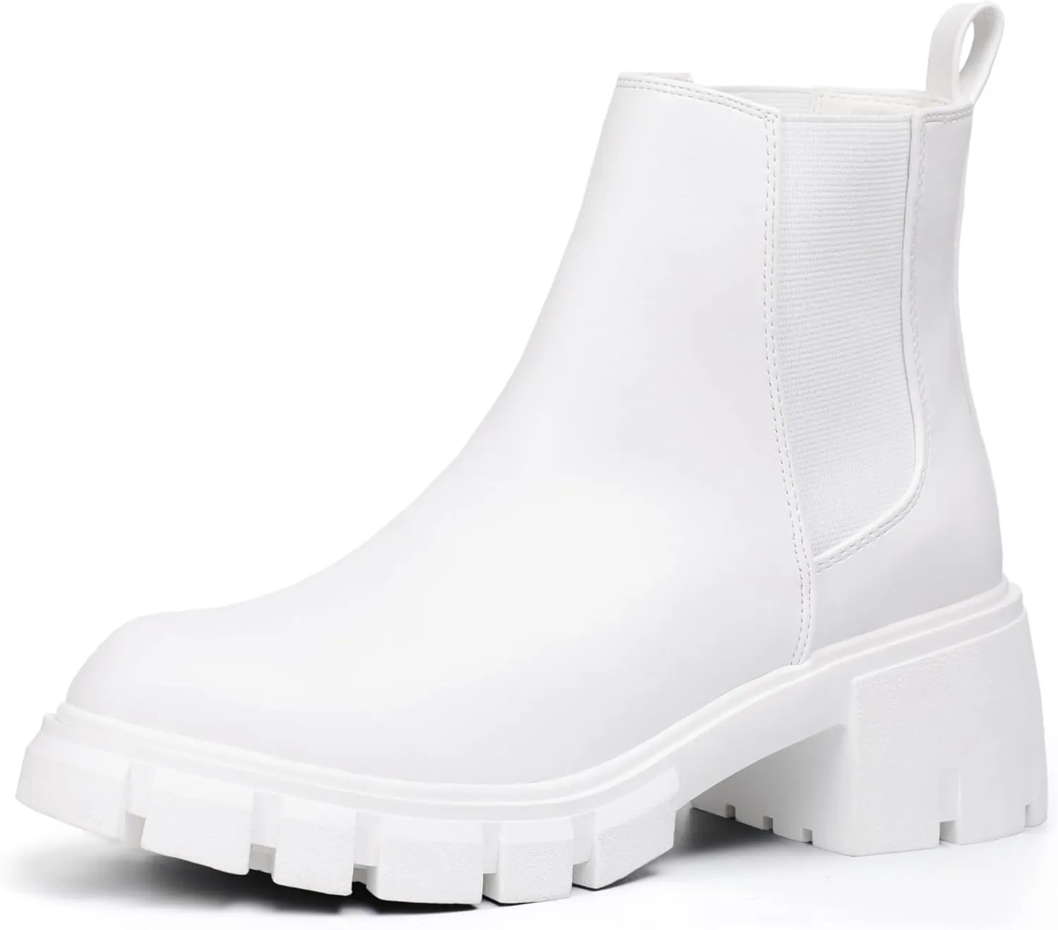 IDIFU IN2 Chelsea Ankle Boots for Women Low Block Chunky Women's Boots Round Toe Short Heeled Ankle Booties Fashion Cute Comfort Trendy Dress Booties Fall Lady Slip On Lug Sole Boots