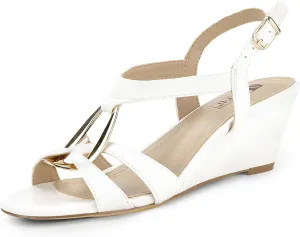 IDIFU IN2 Wedge Sandals Rhinestone Sparkly Strappy Wedge Heels with Mental Ring Comfortable Dressy Wedding Bridal Bride Party Dress Shoes for Women Low Heel Fashion Cute Bling Dress Sandals