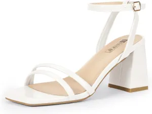 IDIFU IN3 Women's Strappy Heels Chunky Block Square Open Toe Adjustable Ankle Strap Heeled Sandals Slingback Thick Low Wedding Prom Bridal Dress Shoes for Women Short Small Heels
