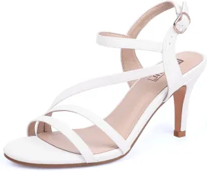 IDIFU Women's Black Nude White Silver Heels for Women Dress Kitten Heels Strappy Open Toe Heels Sandals Wedding Evening Party Shoes for Women Ladies Bridal