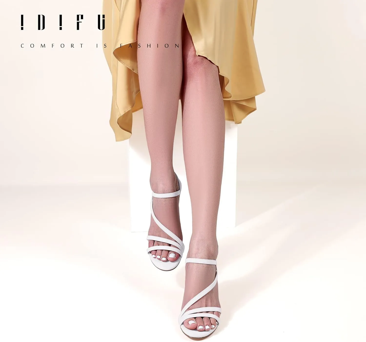 IDIFU Women's Black Nude White Silver Heels for Women Dress Kitten Heels Strappy Open Toe Heels Sandals Wedding Evening Party Shoes for Women Ladies Bridal