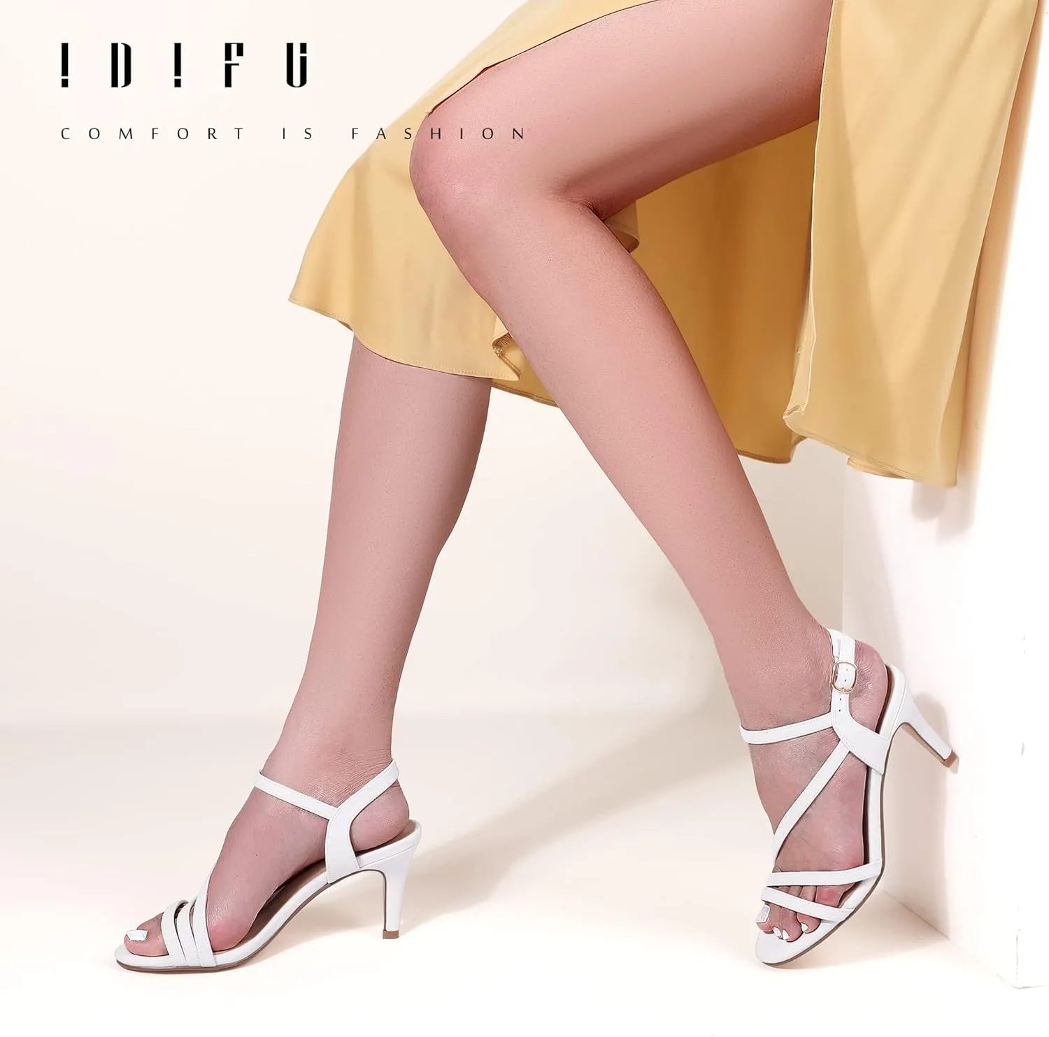 IDIFU Women's Black Nude White Silver Heels for Women Dress Kitten Heels Strappy Open Toe Heels Sandals Wedding Evening Party Shoes for Women Ladies Bridal