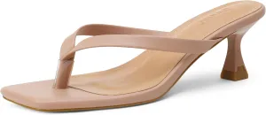 iiimmu Kitten Heels Flip Flops Heeled Thong Sandals for Women Square Open Toe with 2 Inch Low Heel