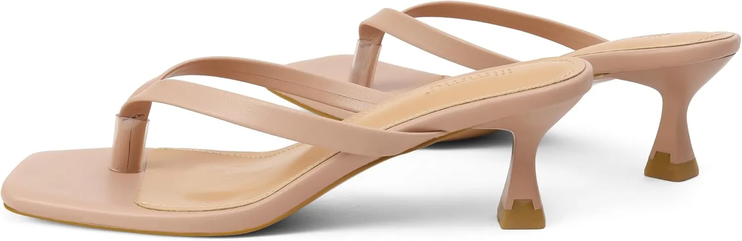iiimmu Kitten Heels Flip Flops Heeled Thong Sandals for Women Square Open Toe with 2 Inch Low Heel