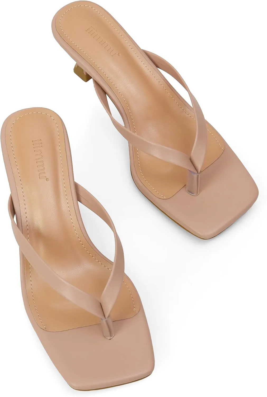 iiimmu Kitten Heels Flip Flops Heeled Thong Sandals for Women Square Open Toe with 2 Inch Low Heel