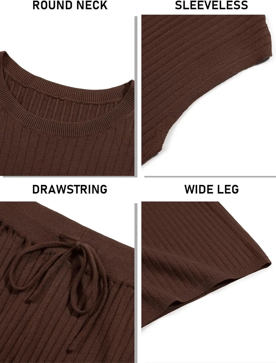 Imily Bela Womens 2 Piece Outfits Sweater Sets Knit Summer Casual Crewneck Sleeveless Tops Wide Leg Pants Tracksuits
