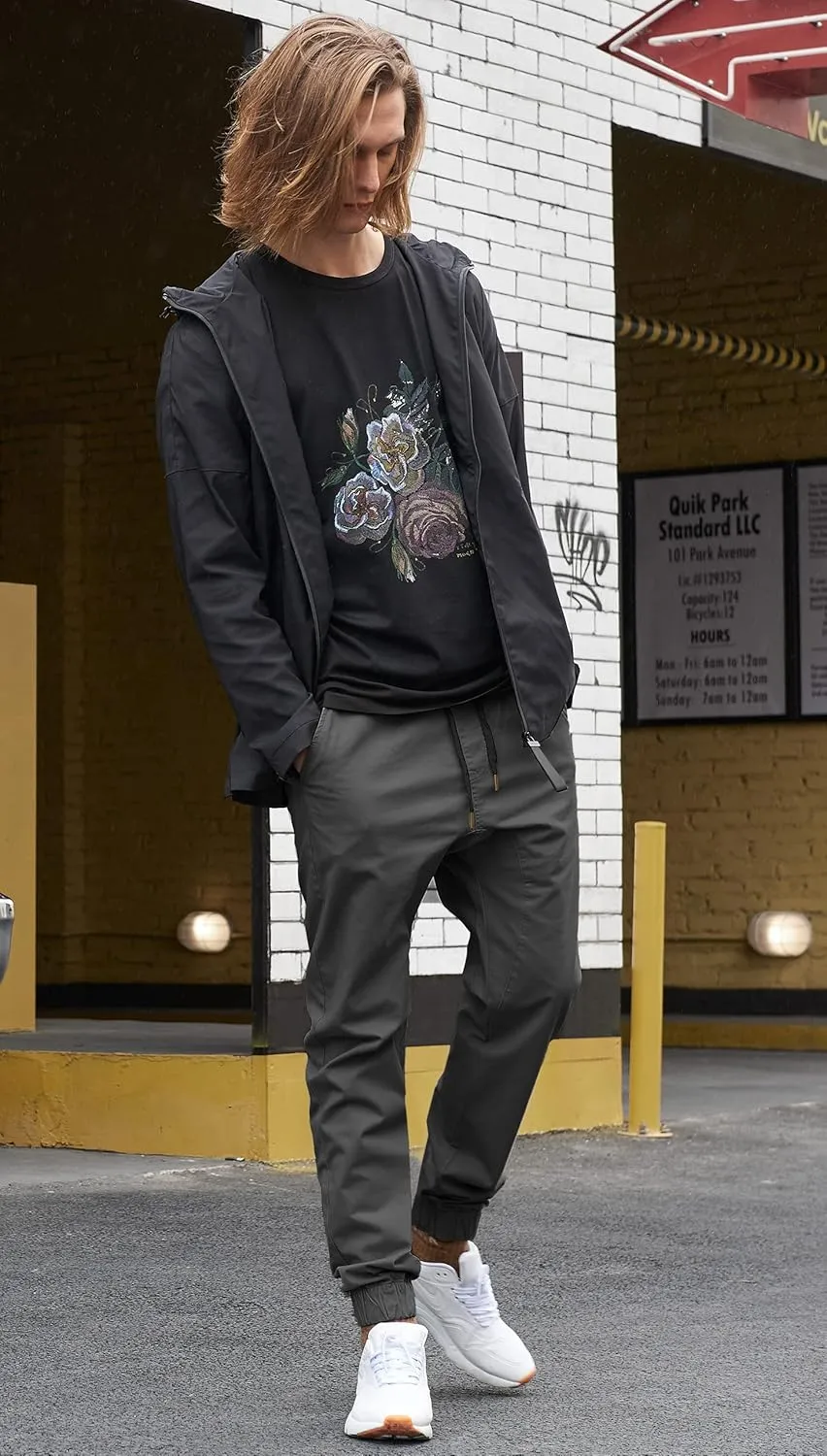 ITALYMORN Khaki Chino Joggers for Men Twill Stretch Casual Pants with Pockets