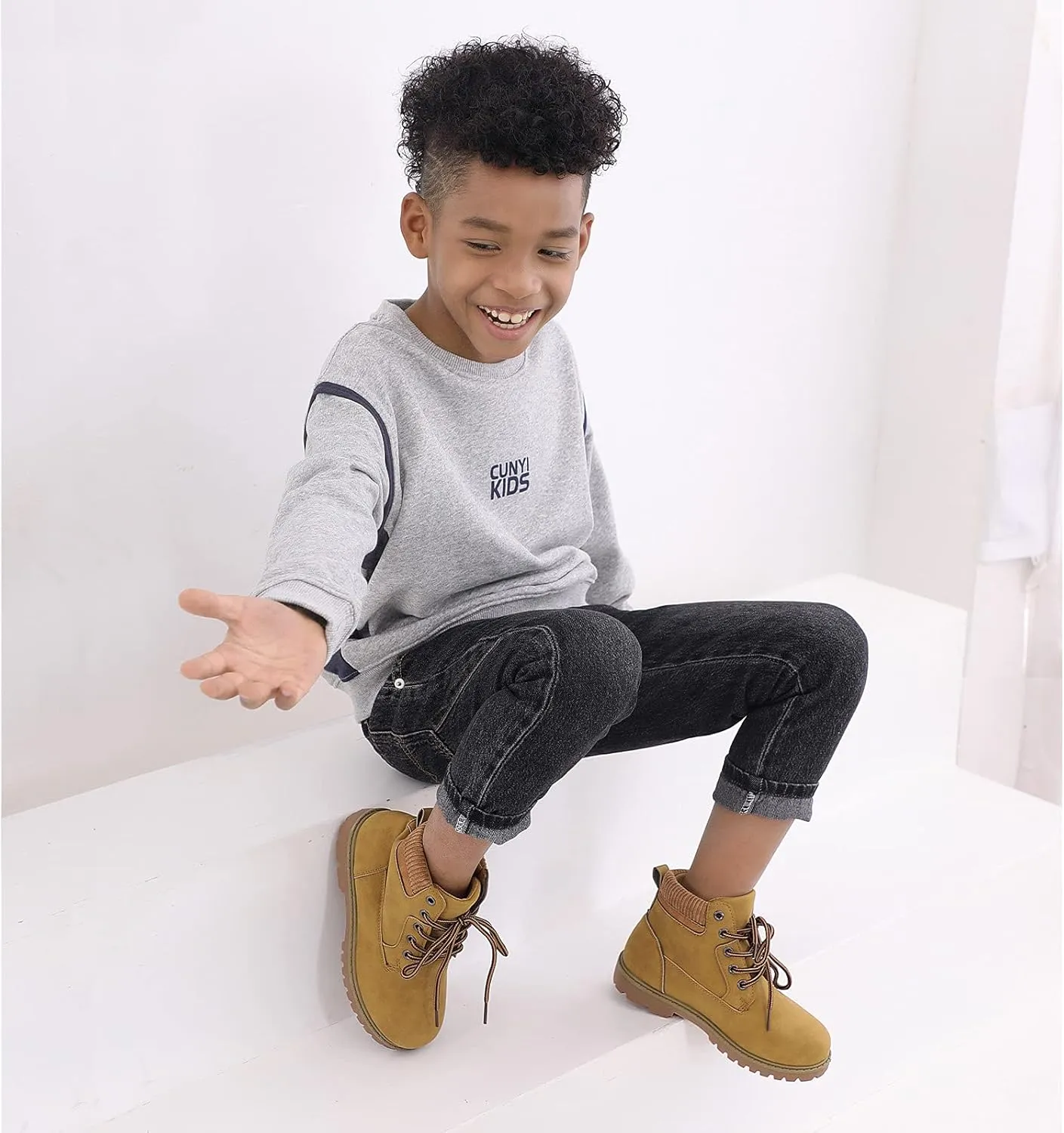 JABASIC Kids Ankle Boots Boys Girls Lace-Up Outdoor Comfort Work Boots