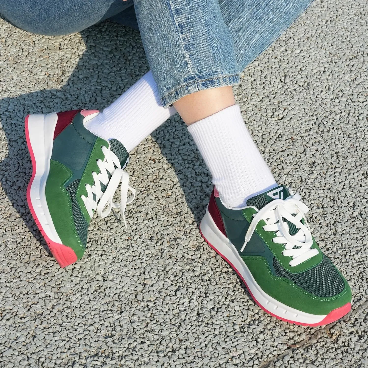 JABASIC Women Fashion Sneakers Breathable Lace-Up Tennis Running Shoes Comfortable Walking Shoes