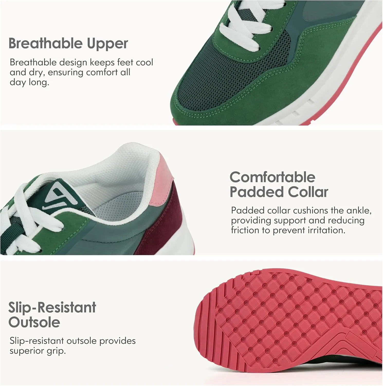 JABASIC Women Fashion Sneakers Breathable Lace-Up Tennis Running Shoes Comfortable Walking Shoes
