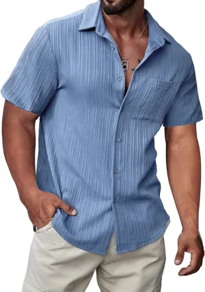 JMIERR Hawaiian Shirt for Men Button Down Short Sleeve Shirts Textured Casual Summer Beach Linen Shirts