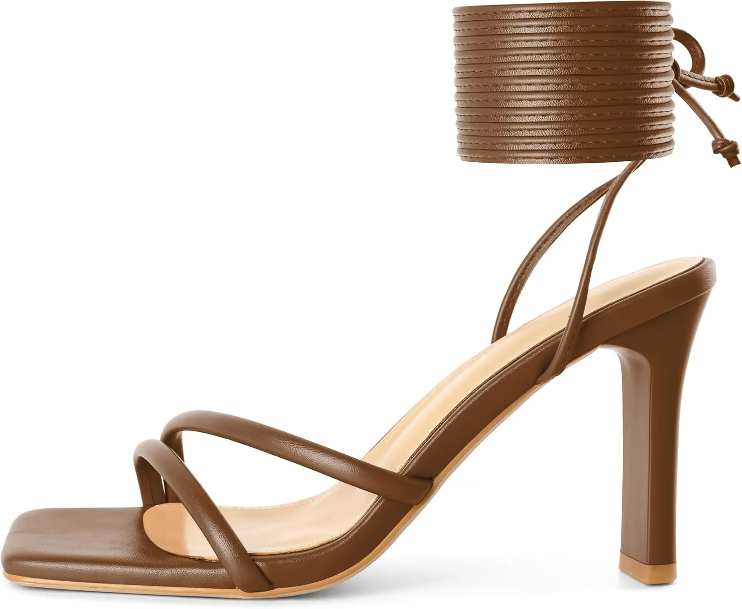 Joseywade Chunky Heels For Women Lace Up Tie Up High Heel 3.5" Heeled Sandals Open Toe Shoes