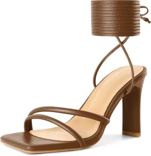 Joseywade Chunky Heels For Women Lace Up Tie Up High Heel 3.5" Heeled Sandals Open Toe Shoes