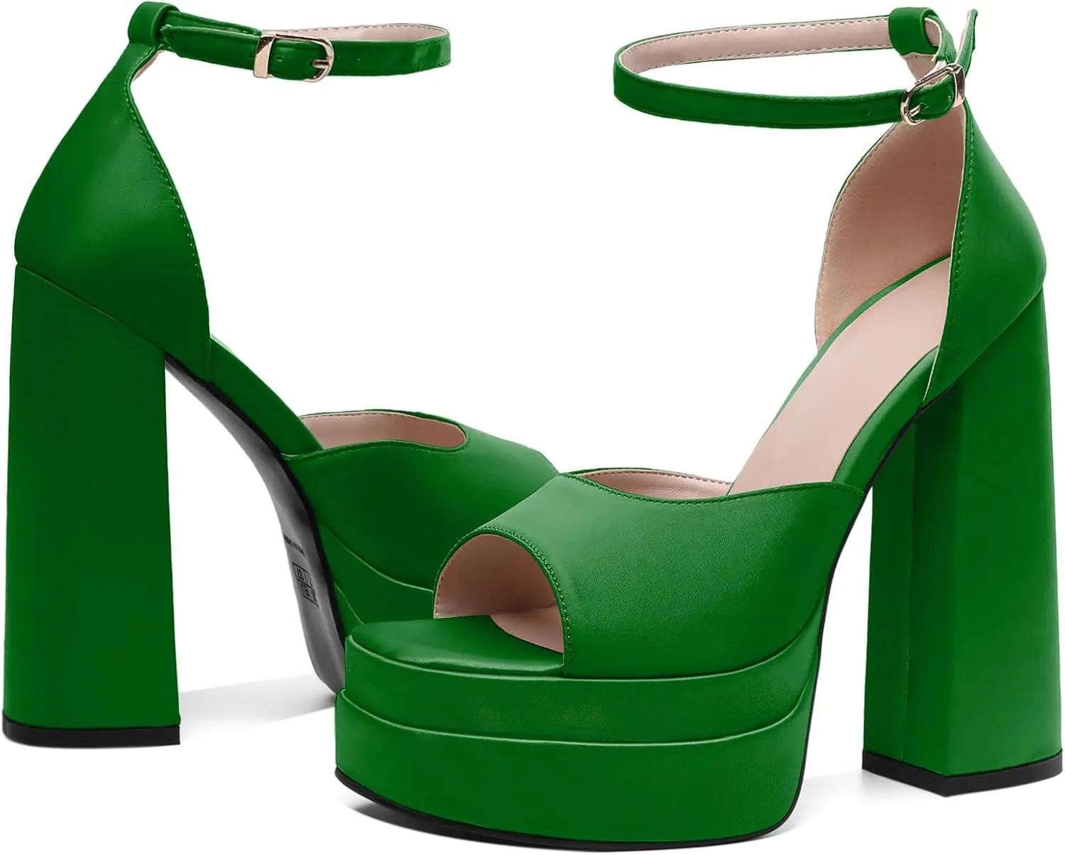 Joseywade Chunky Platform Heels Open Toe Women High Heels 5.5 Inches Heeled Sandals Satin Silk Ankle Strap Heels Shoes