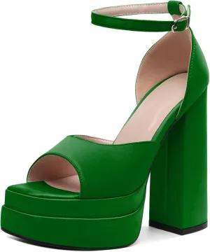 Joseywade Chunky Platform Heels Open Toe Women High Heels 5.5 Inches Heeled Sandals Satin Silk Ankle Strap Heels Shoes