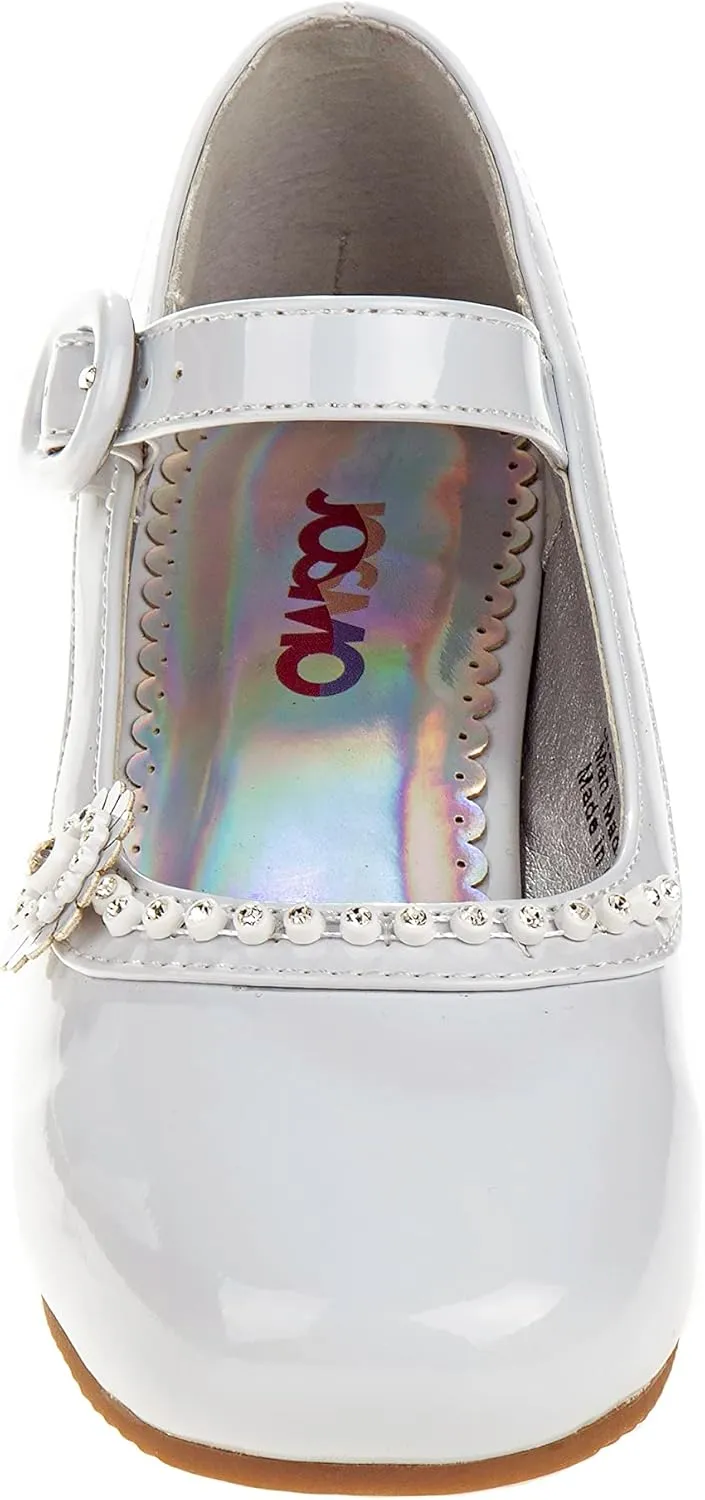 Josmo Girl's Dress Mary Jane Wedding Party Heels Ballerina Flower Shoes, Hook and Loop Buckle (Toddler