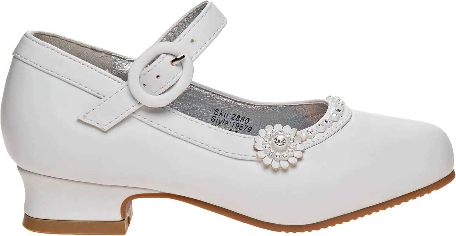 Josmo Girl's Dress Mary Jane Wedding Party Heels Ballerina Flower Shoes, Hook and Loop Buckle (Toddler