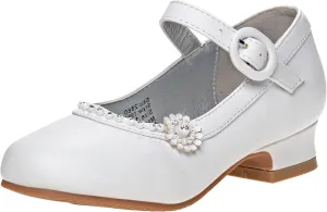 Josmo Girl's Dress Mary Jane Wedding Party Heels Ballerina Flower Shoes, Hook and Loop Buckle (Toddler