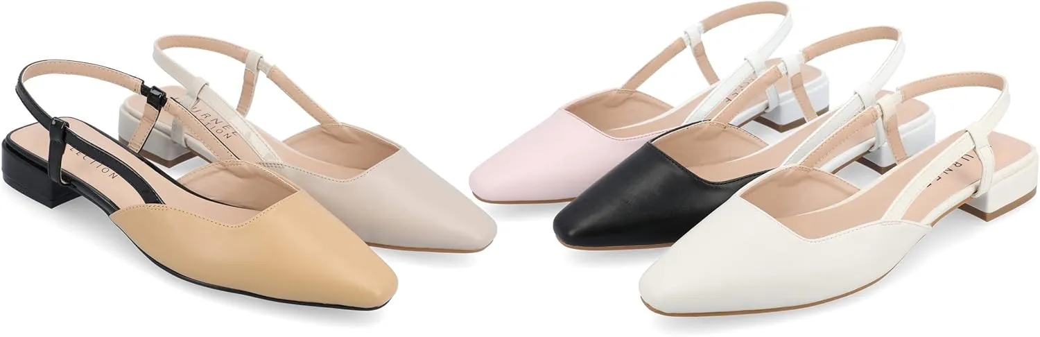 Journee Collection Womens Paislee Faux Leather Square Toe Slingbacks