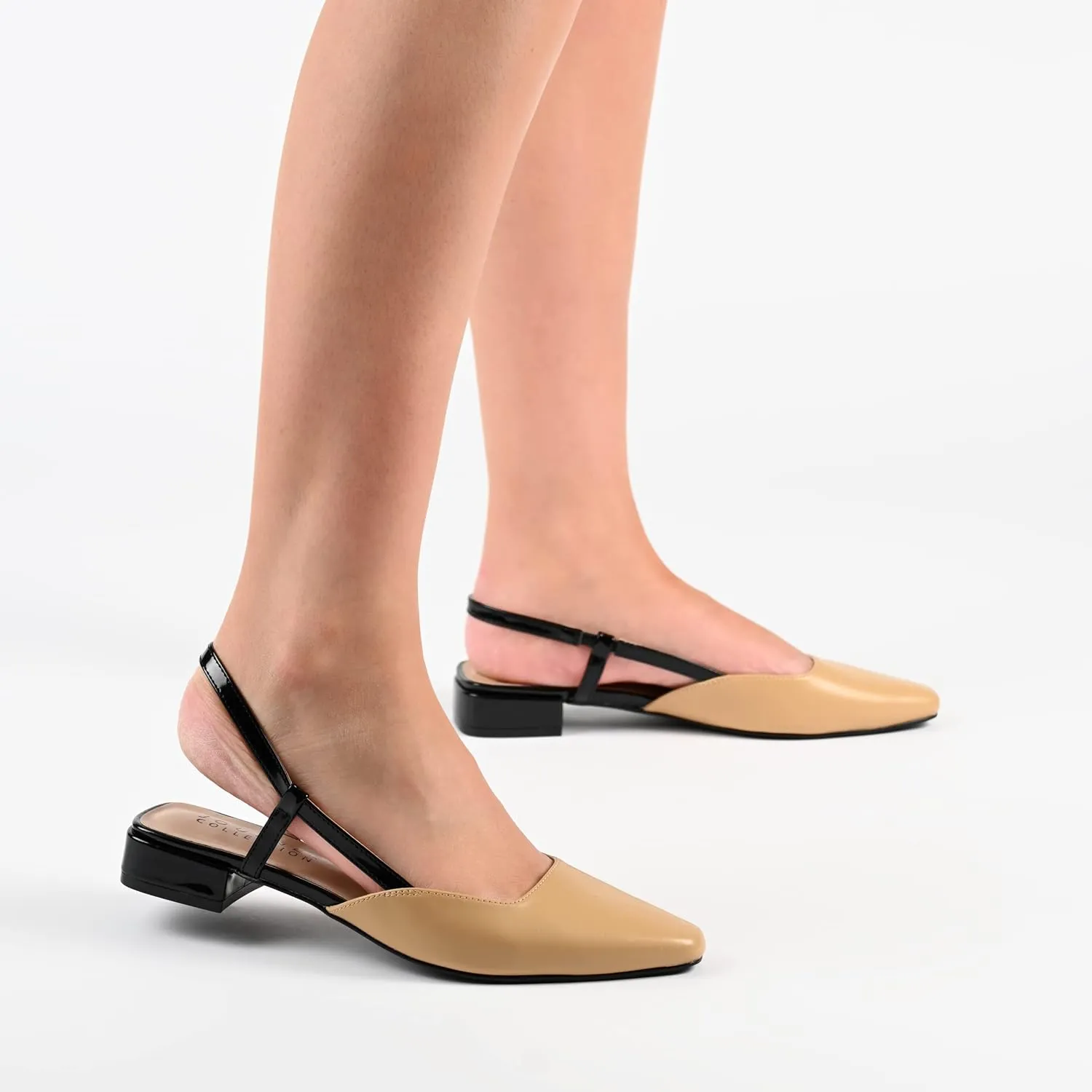 Journee Collection Womens Paislee Faux Leather Square Toe Slingbacks