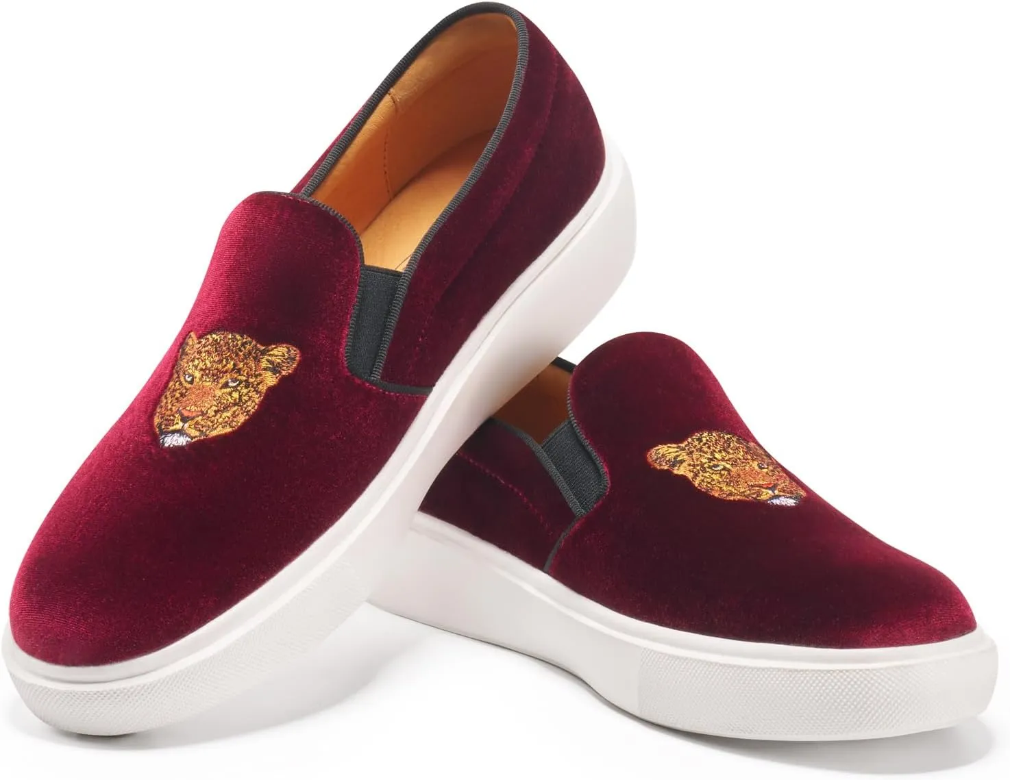 Journey West Men's Fashion Velvet Sneakers with Embroidery Comfortable Slip-On Walking Shoes for Men