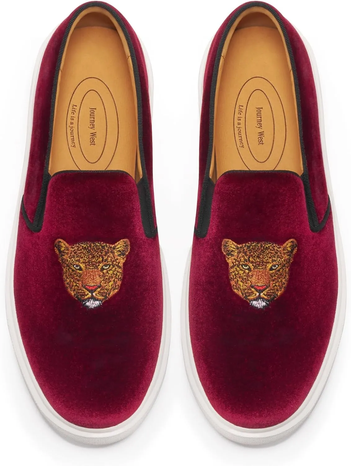 Journey West Men's Fashion Velvet Sneakers with Embroidery Comfortable Slip-On Walking Shoes for Men