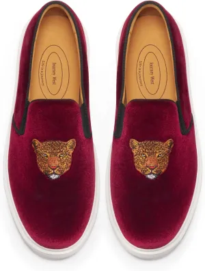 Journey West Men's Fashion Velvet Sneakers with Embroidery Comfortable Slip-On Walking Shoes for Men