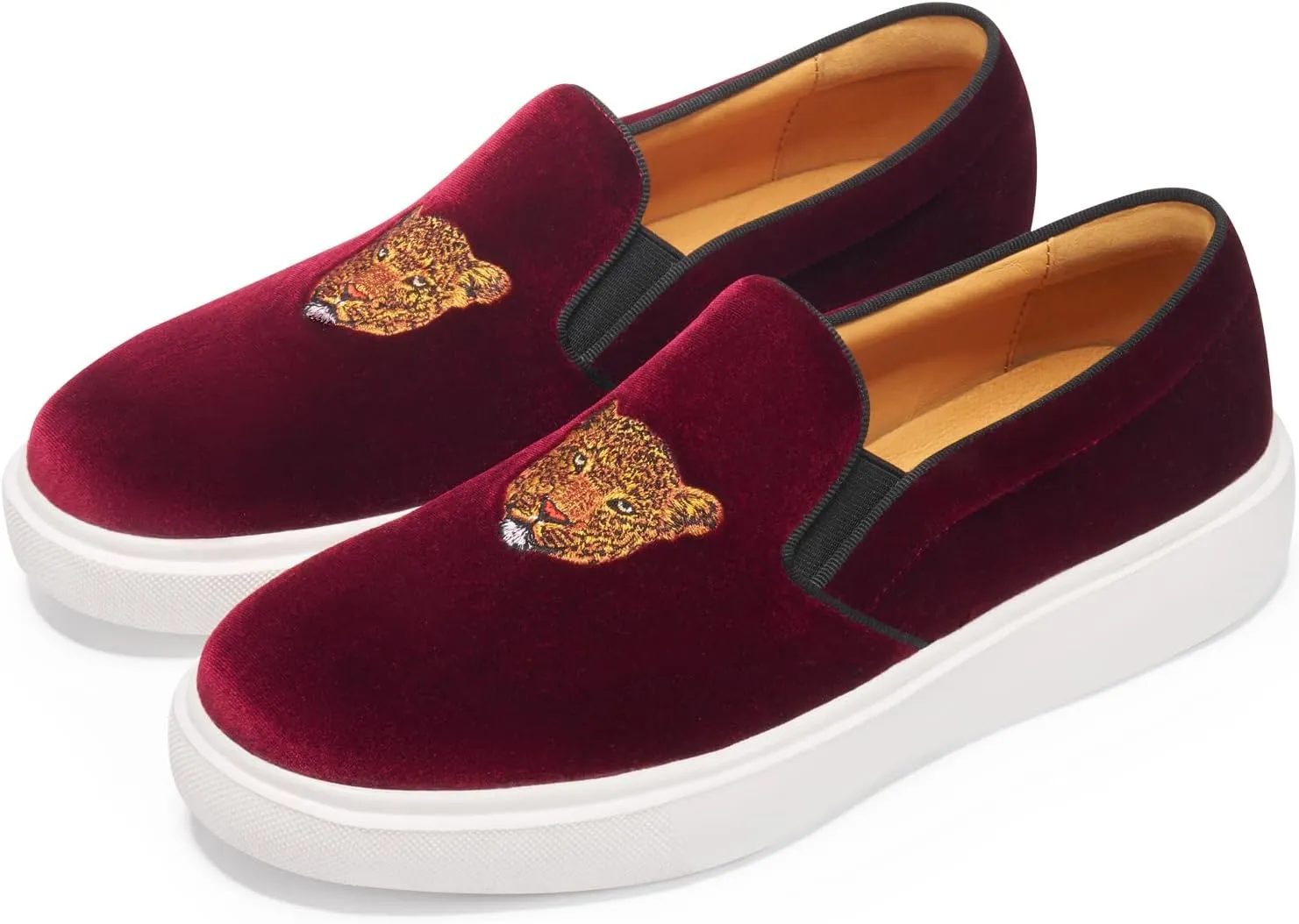 Journey West Men's Fashion Velvet Sneakers with Embroidery Comfortable Slip-On Walking Shoes for Men