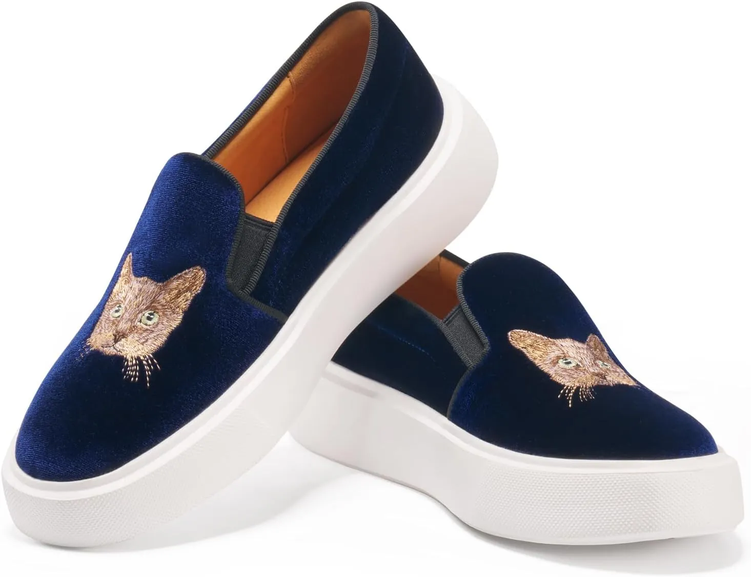 Journey West Women's Fashion Velvet Sneakers with Embroidery Comfortable Slip-On Work Shoes for Women