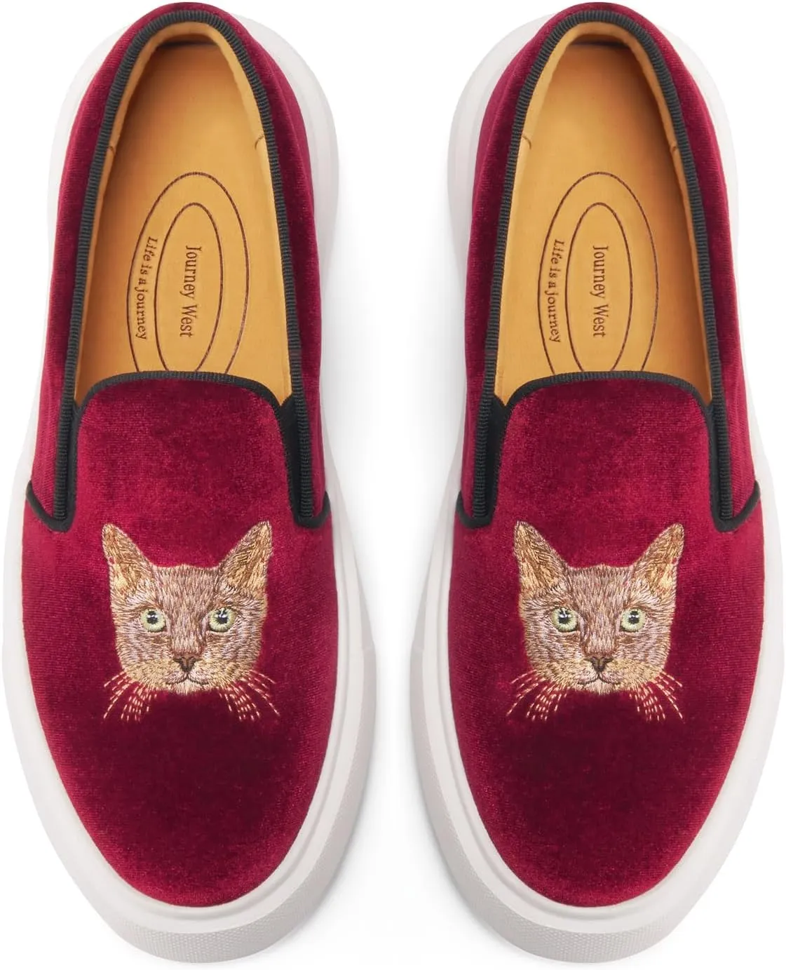 Journey West Women's Fashion Velvet Sneakers with Embroidery Comfortable Slip-On Work Shoes for Women