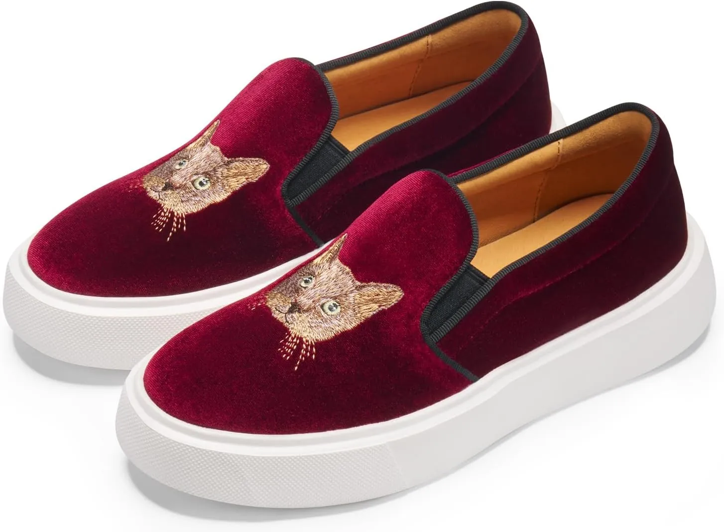 Journey West Women's Fashion Velvet Sneakers with Embroidery Comfortable Slip-On Work Shoes for Women