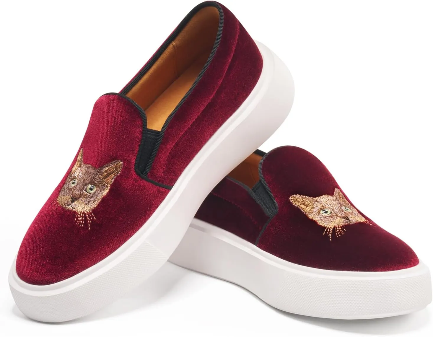 Journey West Women's Fashion Velvet Sneakers with Embroidery Comfortable Slip-On Work Shoes for Women