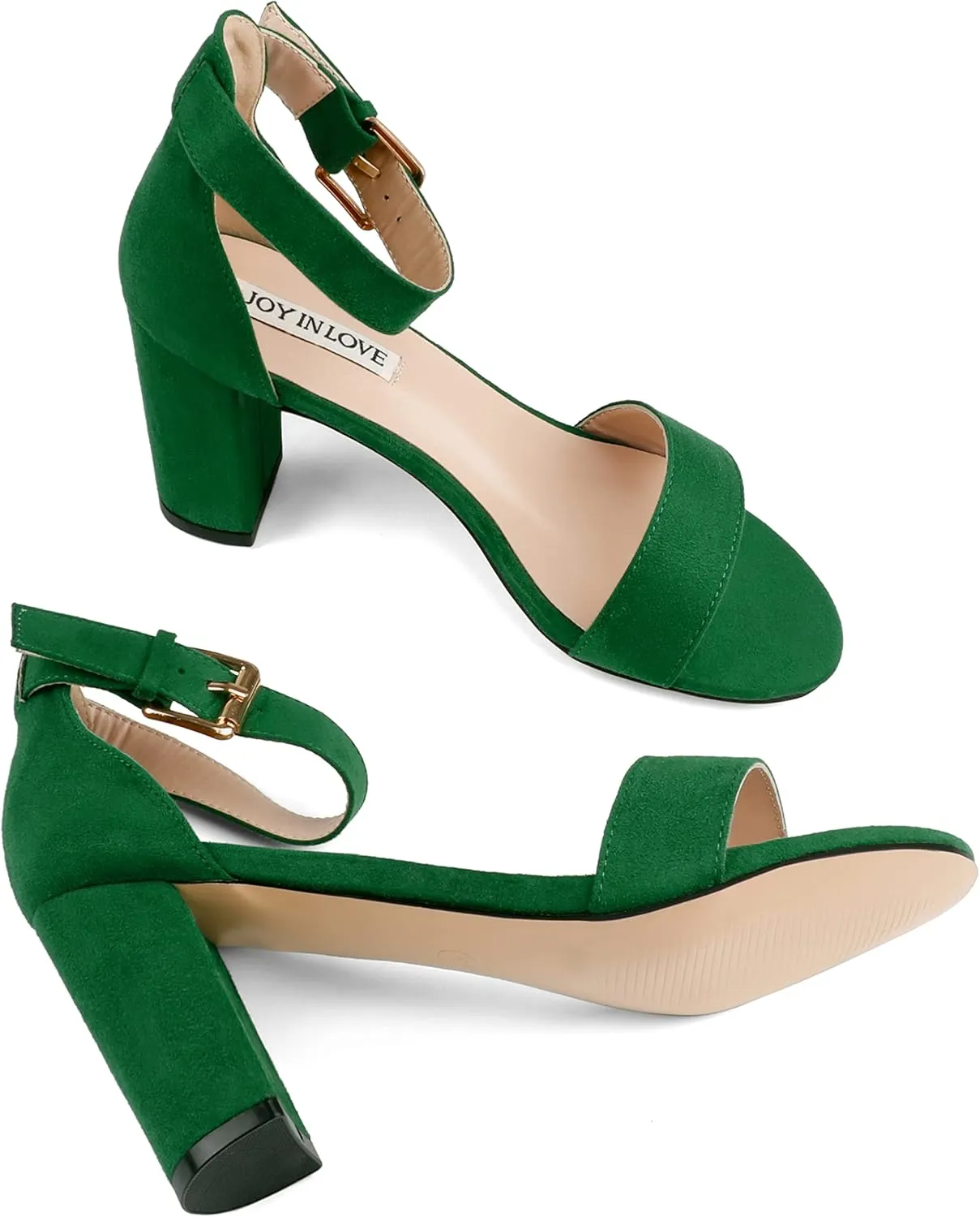 JOY IN LOVE Womens 3.5" Chunky Block High Heels Ankle Strap Heeled Sandals