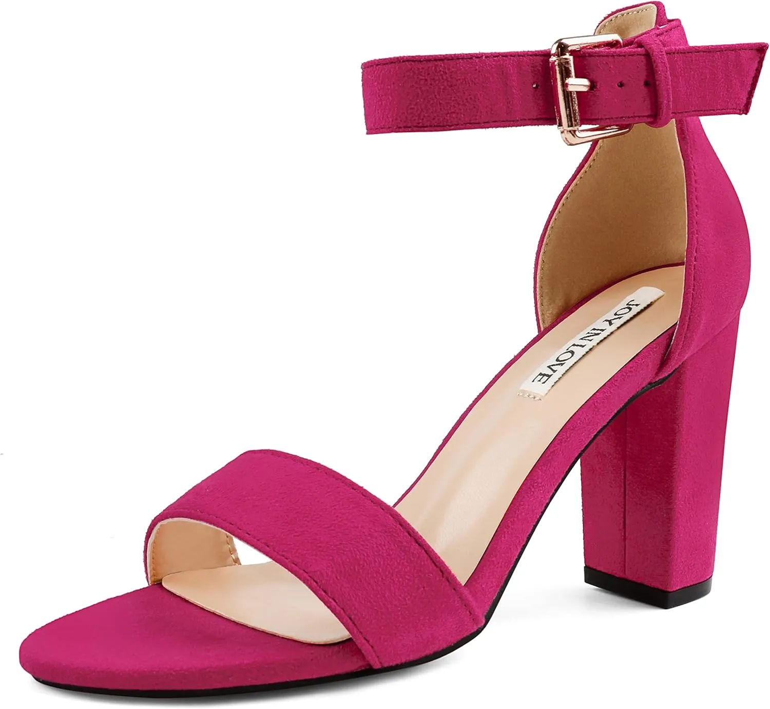 JOY IN LOVE Womens 3.5" Chunky Block High Heels Ankle Strap Heeled Sandals