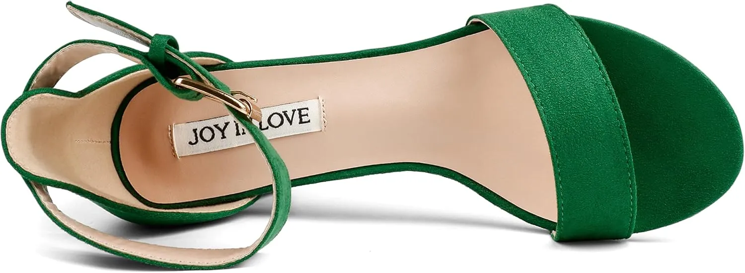 JOY IN LOVE Womens 3.5" Chunky Block High Heels Ankle Strap Heeled Sandals