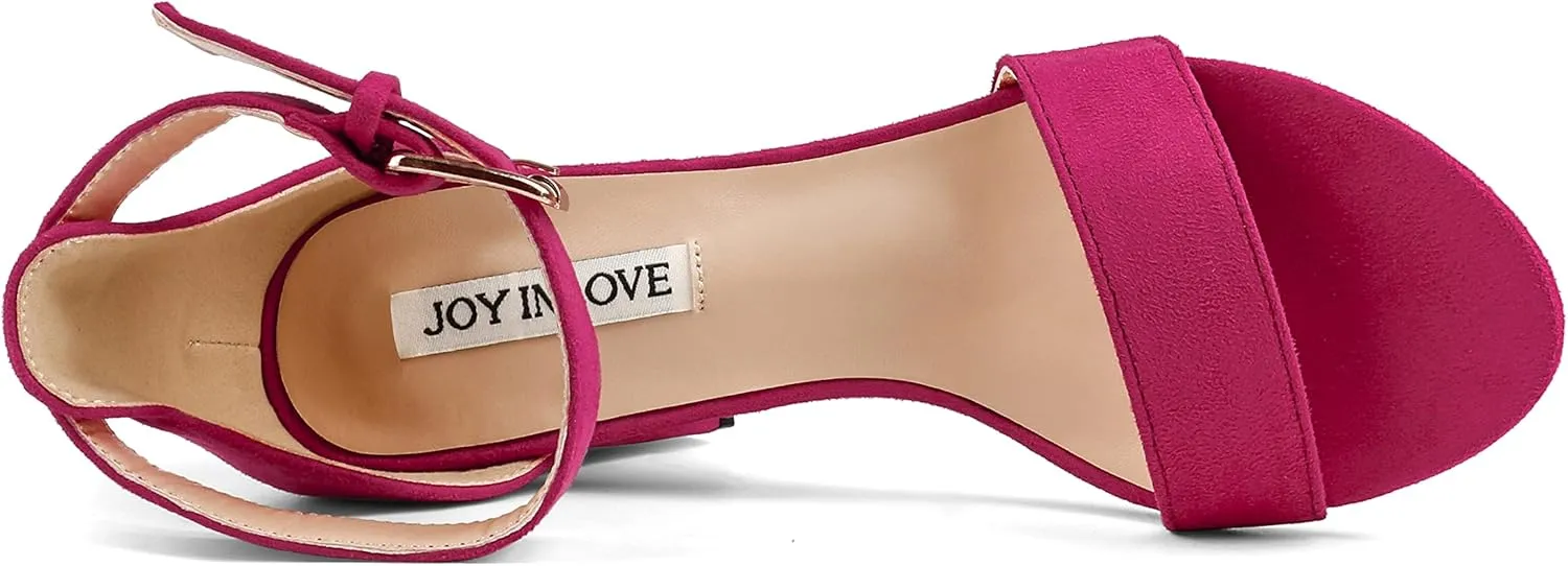 JOY IN LOVE Womens 3.5" Chunky Block High Heels Ankle Strap Heeled Sandals