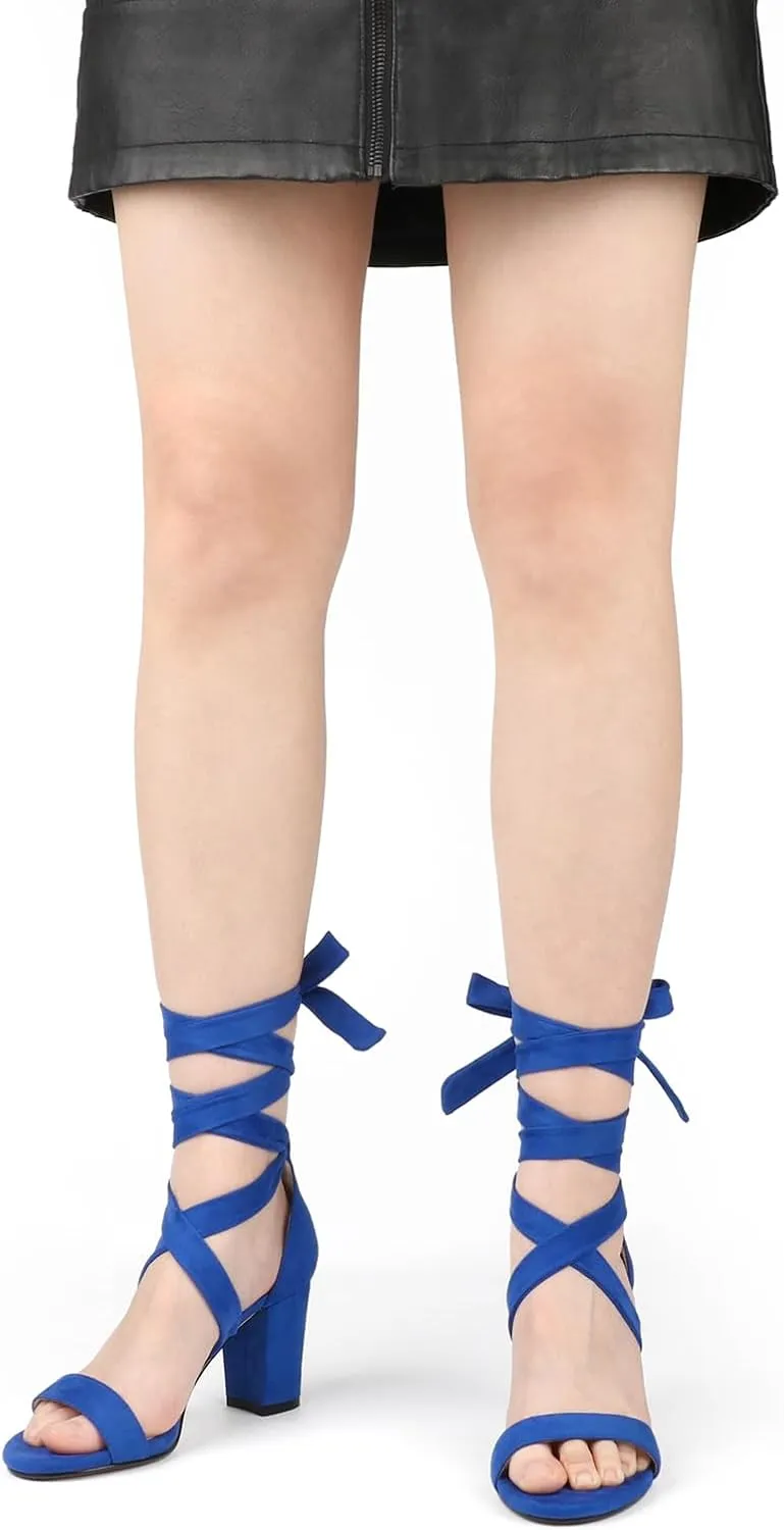 JOY IN LOVE Women's Lace Up Heels 3 Inch Chunky Block Heel Strappy Sandals