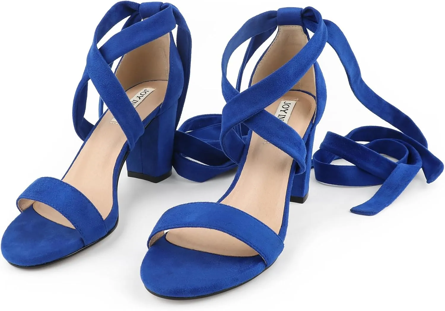JOY IN LOVE Women's Lace Up Heels 3 Inch Chunky Block Heel Strappy Sandals